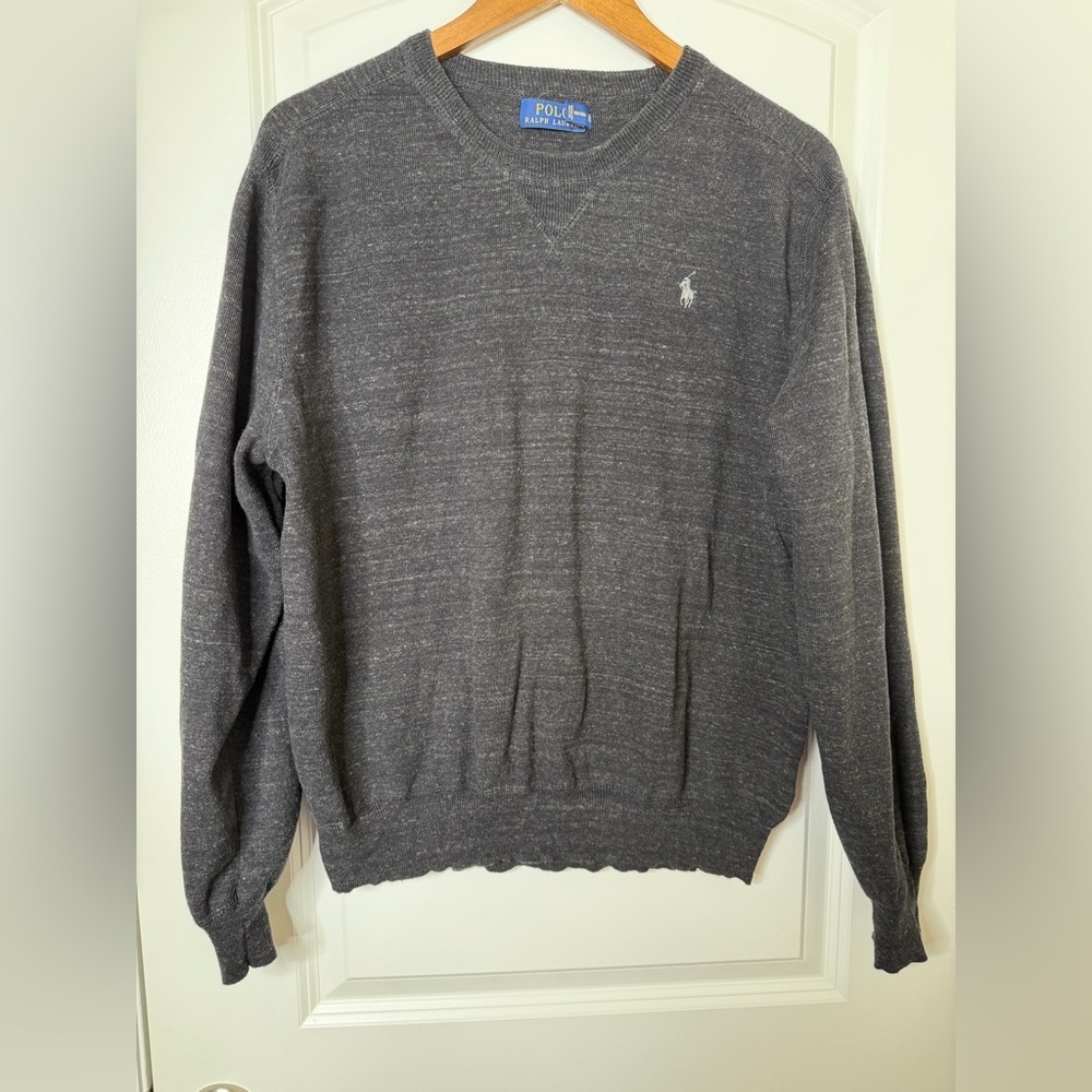 Polo Ralph Lauren Men's L Gray 100% Cotton Pullover Crewneck Sweater Nantucket